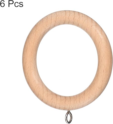 Miniatura 3 de uxcell 6 anillos de madera para cortinas de cortina, ganchos de madera de 2.75 pulgadas con ojo de tornillo para cortinero, natural
