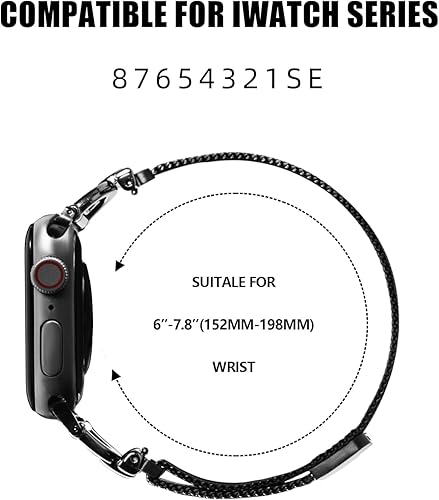 Miniatura 3 de Khxriypha Slim Magnetic Band Compatible with Apple Watch Band 42mm 44mm 45mm 49mm 38mm 40mm 41mm D-shaped with Diamonds Mesh Strap Dressy Stainless