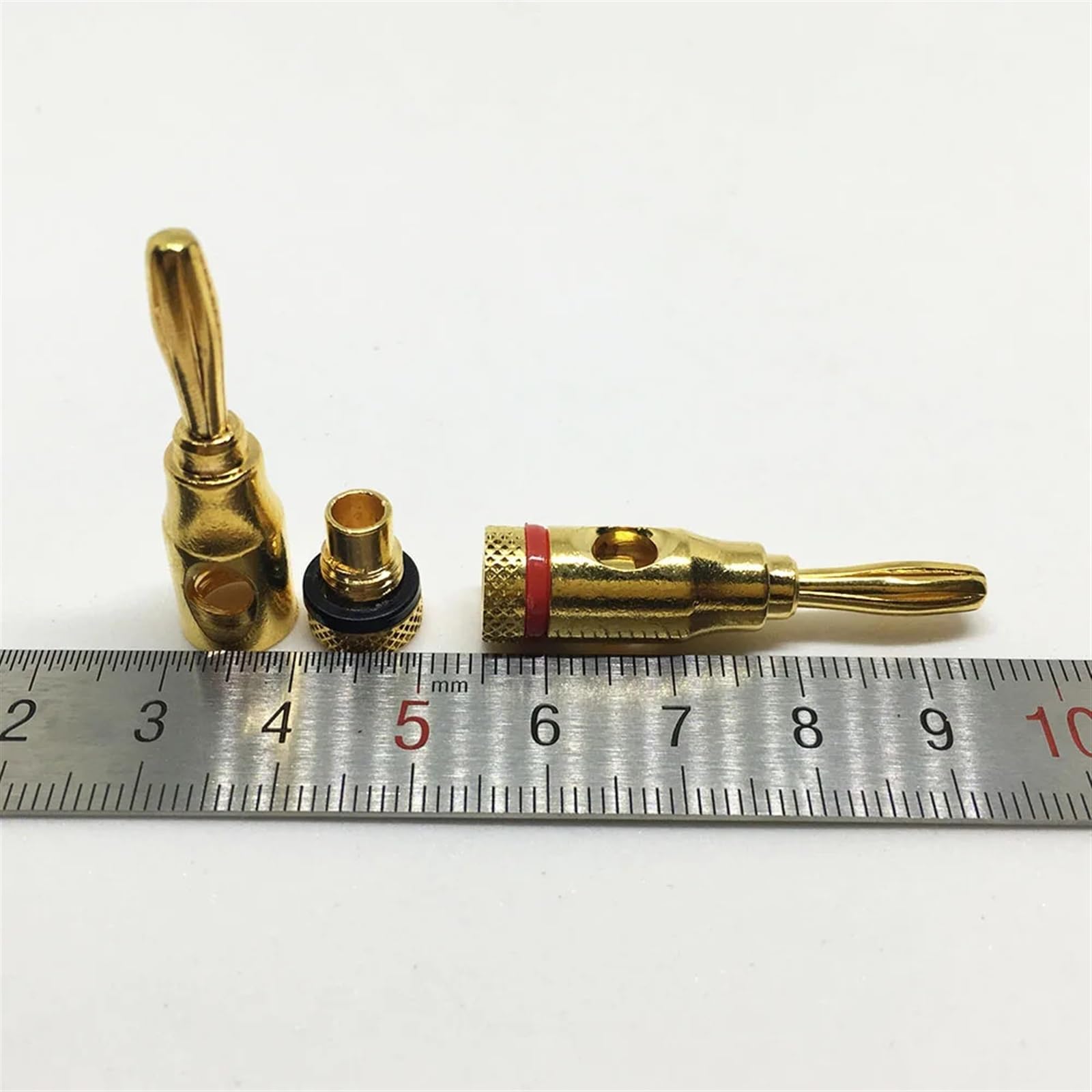 10 cavi per altoparlante musicale placcato oro con spina da 4 mm e connettore maschio tipo banana (rosso)