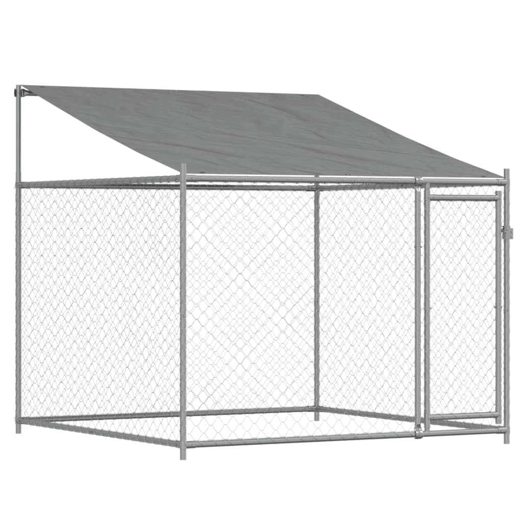 Gabbia Cane, Box per Cani da Esterno con Tetto e Porta Grigia 4x2x2 m in Acciaio Zincato