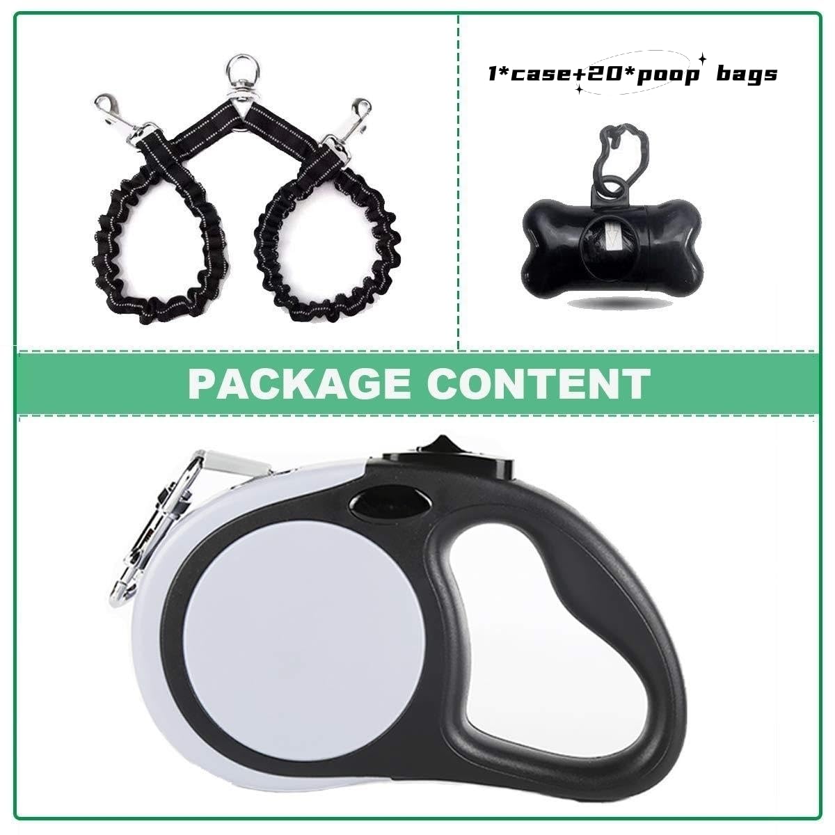 Correa de perro retráctil doble para 2 perros grandes (hasta 110 libras cada uno) - Zodiaco extensible de doble cabeza de 4,9 m con bolsas de caca, agarre antideslizante - un botón de rotura y bloqueo