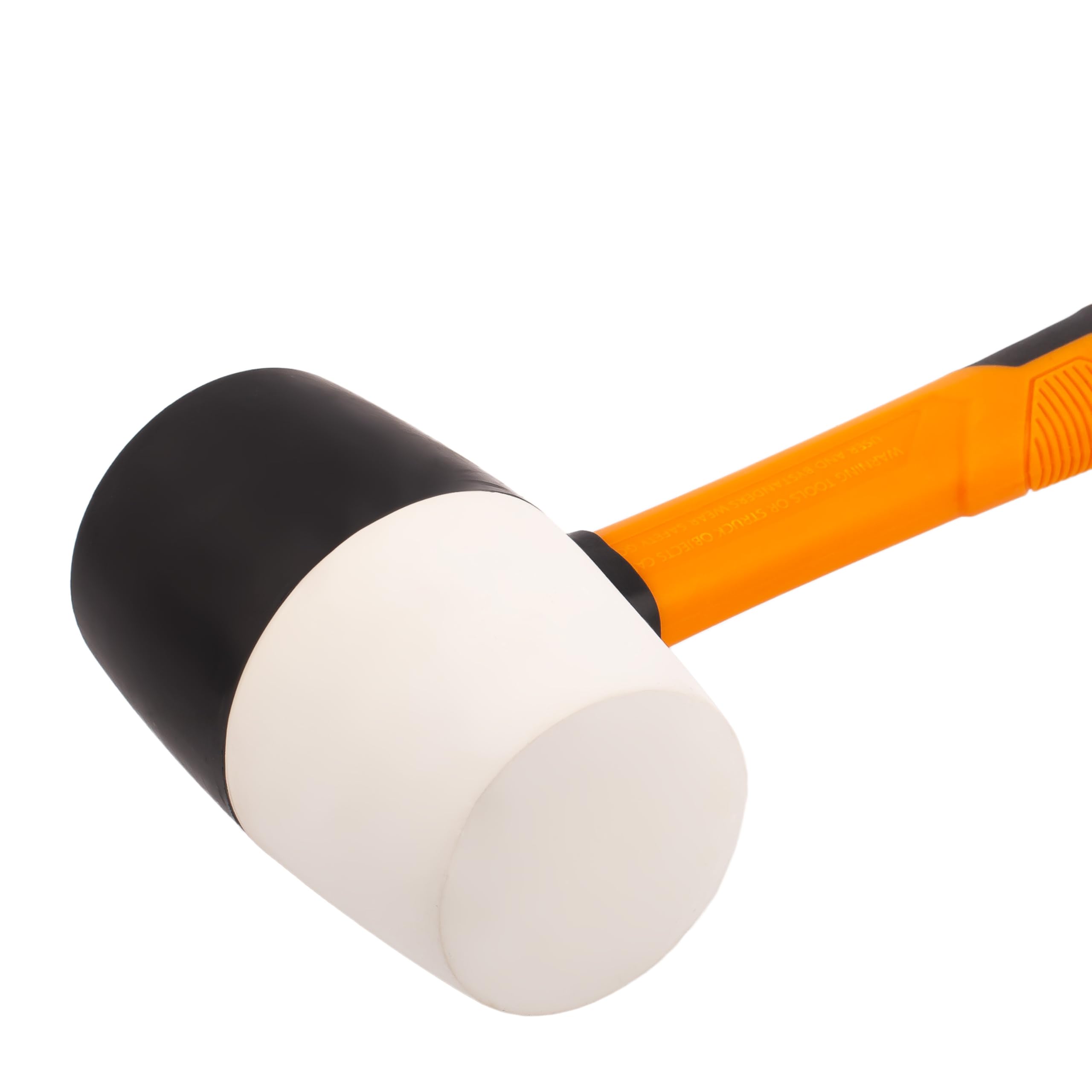 MIVOS Martillo de goma de 680 g, diámetro de 65 mm, color blanco y negro, martillo con mango de fibra de vidrio antideslizante, martillo de montaje de doble cabeza
