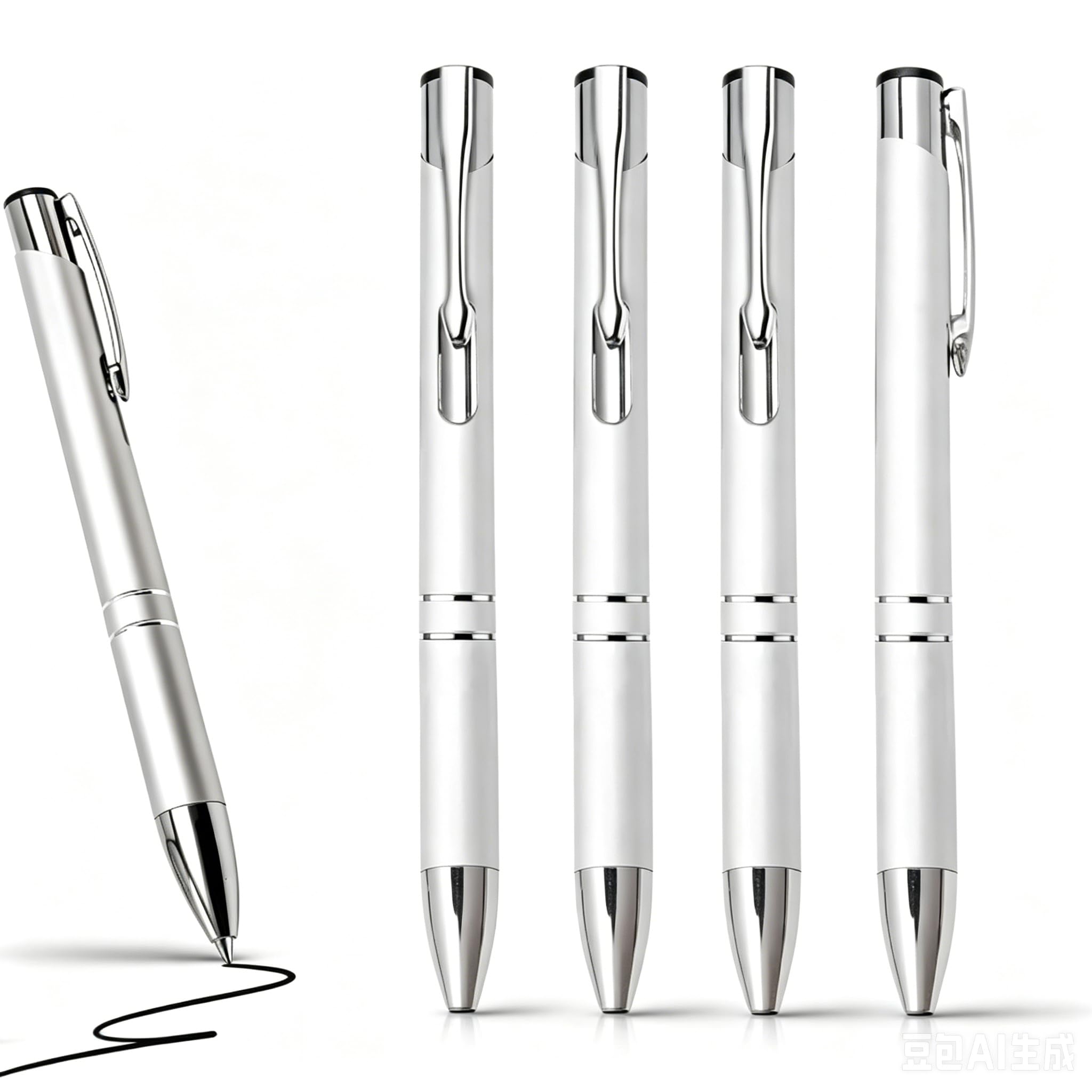 Wjelet 5Pcs Luxury Metal Ballpoint Pens, 1.0mm Black Gel Ink Retractable Signature Pens With Stainless Steel Clip, Metal Ballpoint Writing Pens For Office Teachers Students Wedding Gift (Silver)