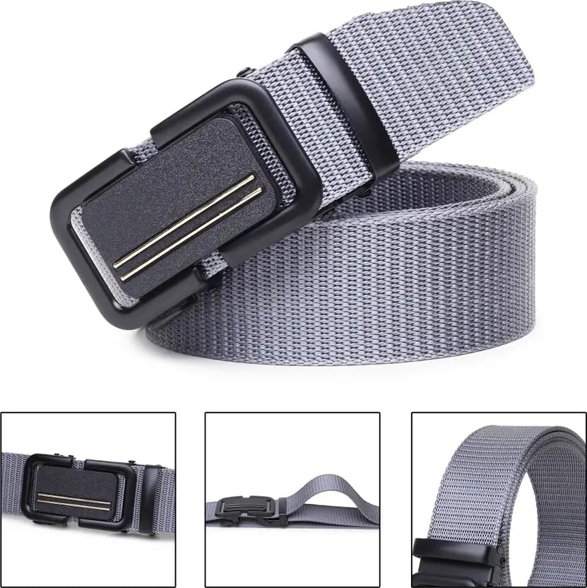 Image of TPM Nylon Webbing Belt with Automatic Buckle, Grey, Breathable Non-Slip, Adjustable Unisex