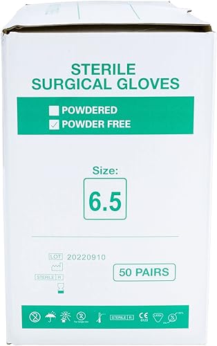 Miniatura 4 de Guantes quirúrgicos de látex sin polvo, tamaño 6.5, 50 parescaja