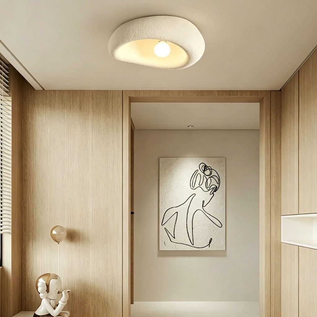 Plafoniera Moderna Luminario Soffitto Stile Wabi-Sabi Con Paralume In Polietilene Attacco E27 Luce Creativa Beige Per Camera Da Letto Soggiorno Corridoio E Cucina Illuminazione(30cm)