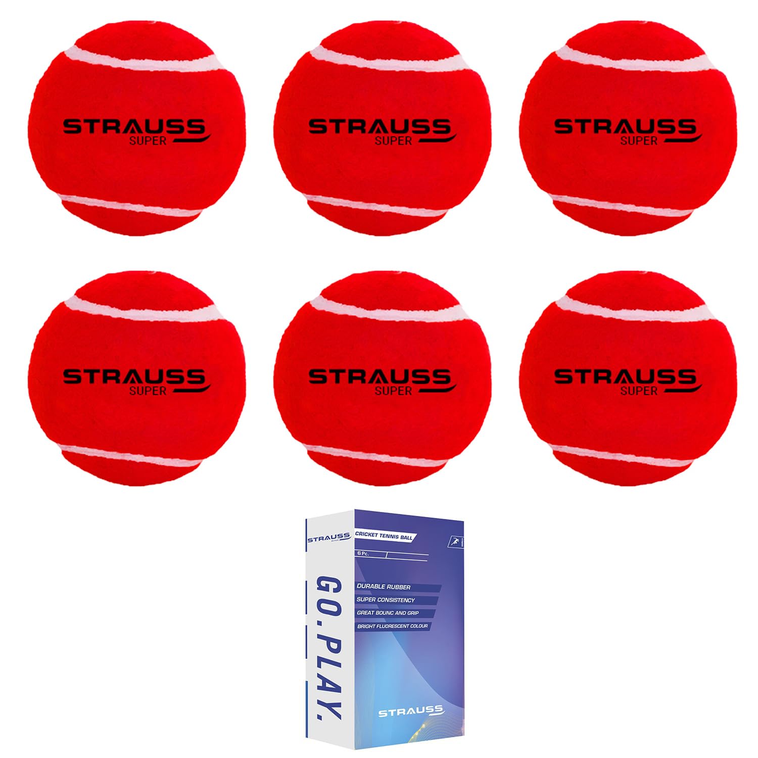 STRAUSS Cricket Tennis Balls | Mid Weight (Hard) | Pack of 6 | Color: Red | for Street, Lawn, Park, Beach & Gully Cricket | Premium Rubber Tennis Balls | for All Age Groups | Tennis Cricket Ball (B0C4SYV2V9) Amazon Price History, Amazon Price Tracker