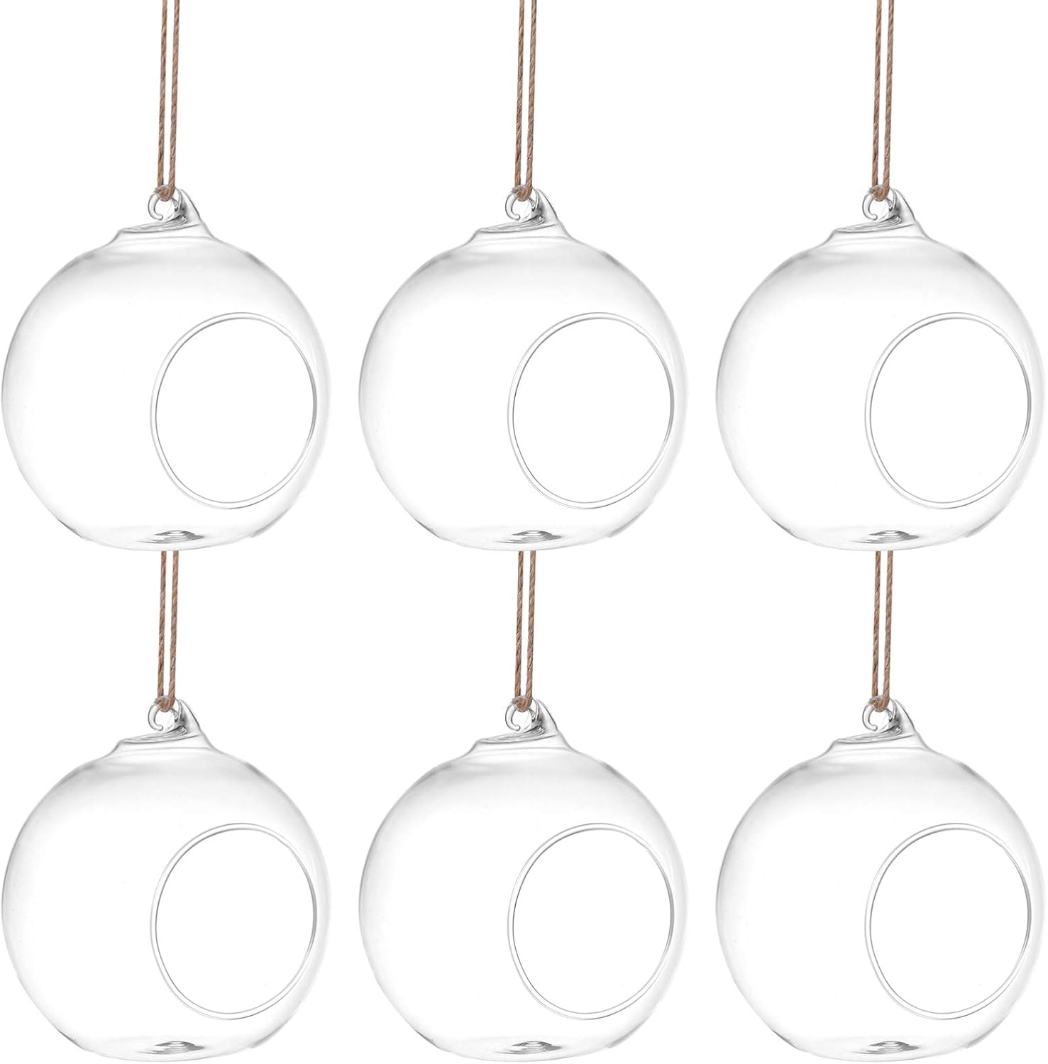 6pcs Hydroponic Glass Vase Single Terrarium Plants Globe Adjustable Plant Stand Hanging Planter Railing Artificial Hanging Plant Animal Plant Holder Garden Decor Trellis Rope