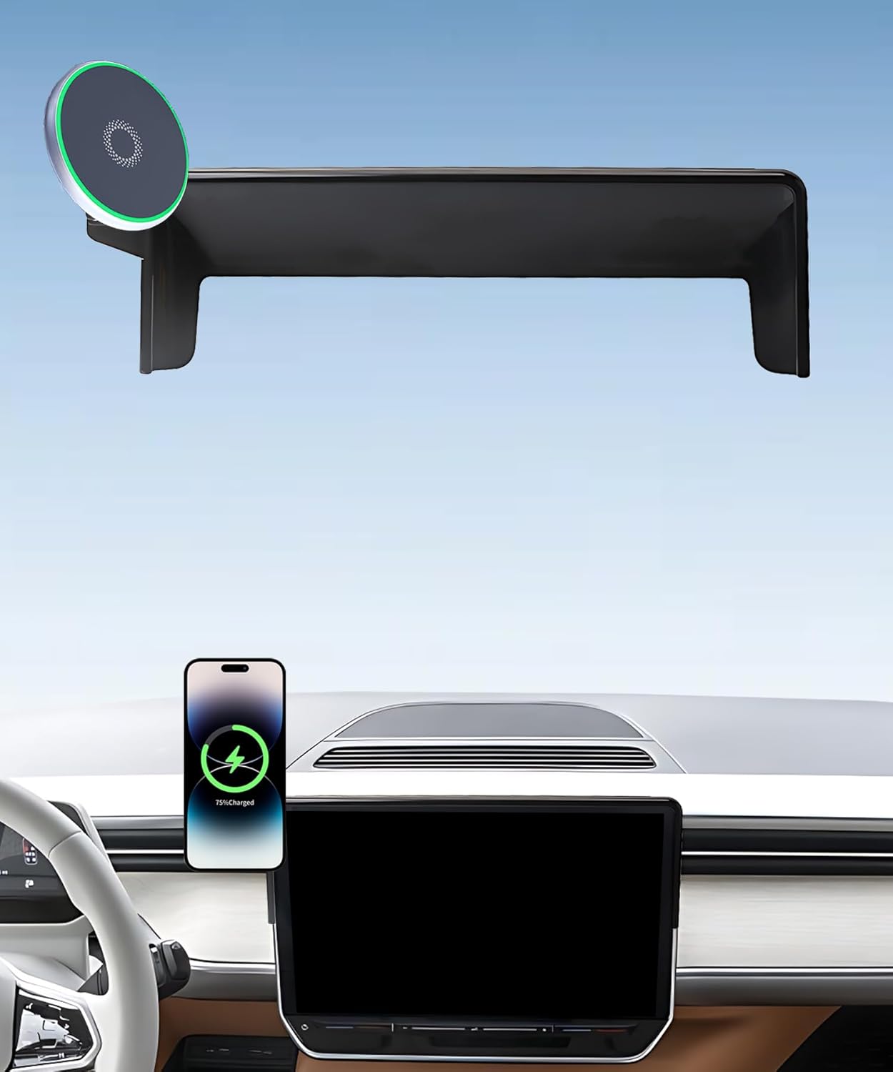 Car Phone Holder for VW ID.4 2024 2025/ID.Buzz 2025 Accessories Apply to 12.9 Inch Touch Screen 15W Fast Wireless Charger Screen Fixed Clip Cell Phone Mount Hands-Free 360 Degree Rotation