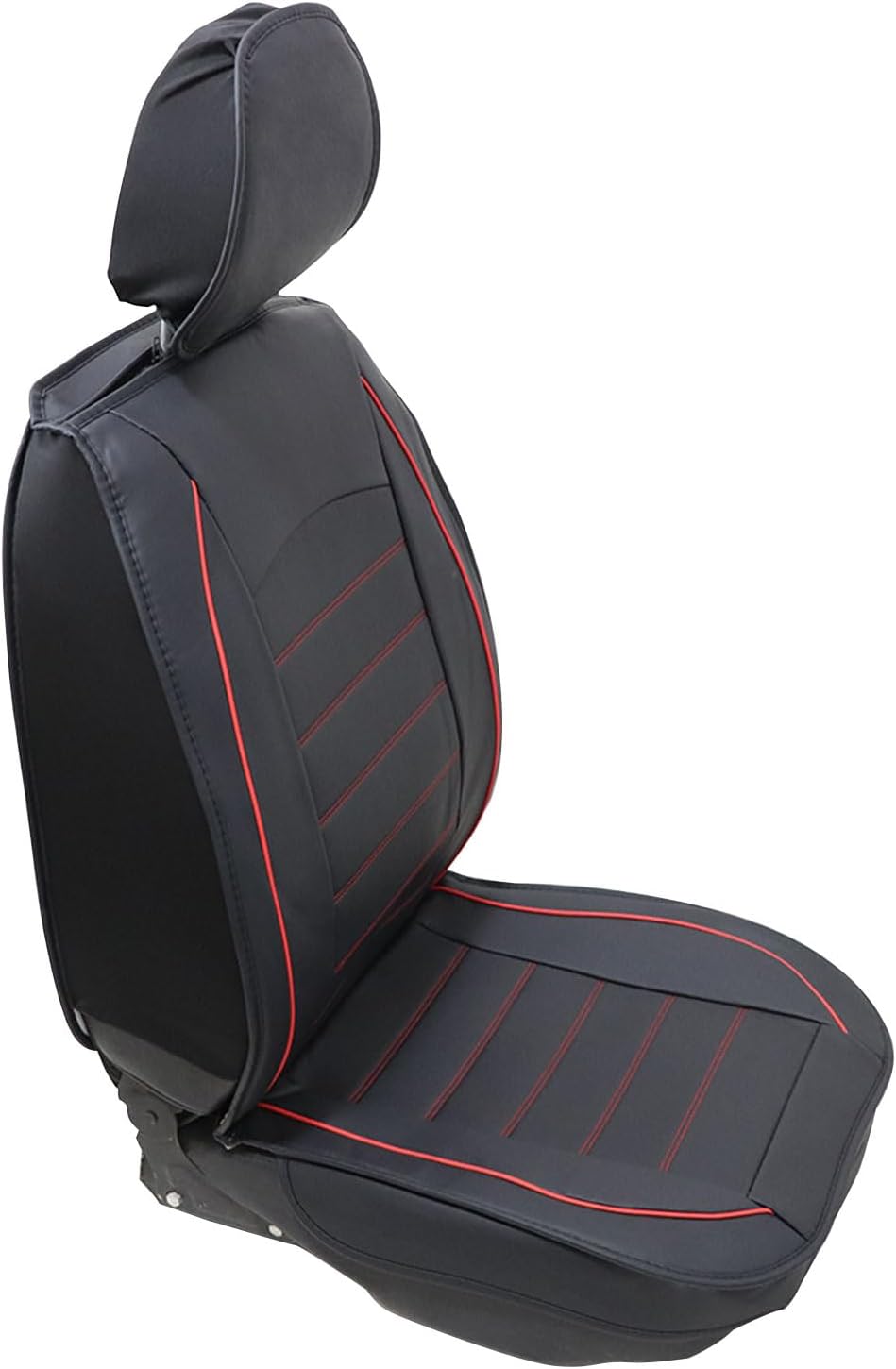Priprilod Car Seat Covers Full Set,Universal Fit for Most Cars,SUV,Sedans and Pick-up Trucks,Automotive Vehicle Faux Leather Cushion Covers for 5 Passenger Cars | Black Leather with red Stitching