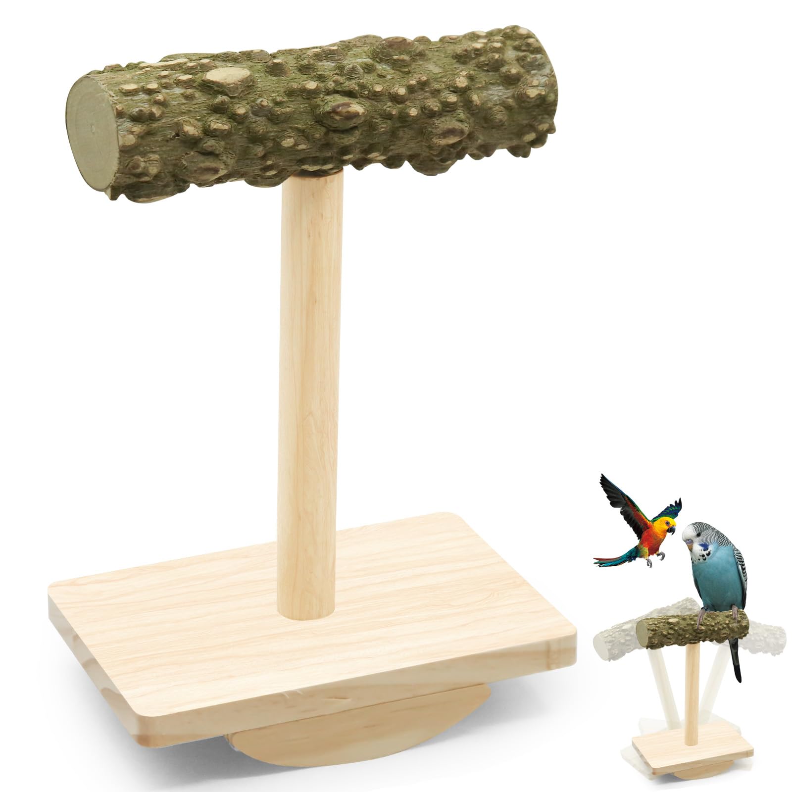 Supporto per trespolo per uccelli, altalena per uccelli, in legno naturale, per addestramento, arricchimento e intelligenza, a dondolo, giocattoli in legno, base ad arco, per parrocchetti piattaforma