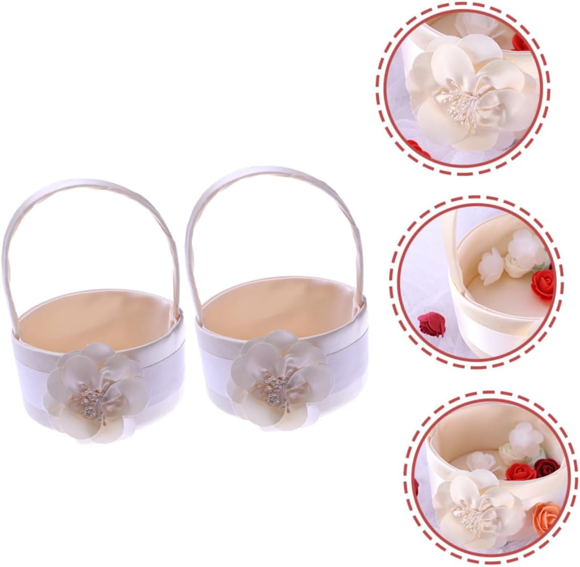 Satin Flower Girl Basket for Wedding Ceremony, 2pcs Handheld Floral Petal Basket, Wedding Supplies for Flower Girl and Bridal Party