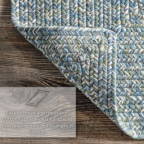 Image of Handwoven Natural Rectangular Cotton Fibres, Braided Reversible Jute and Cotton Round Rug /Carpet for Bedroom Living /Dining Room (5x8 feet, grreen)