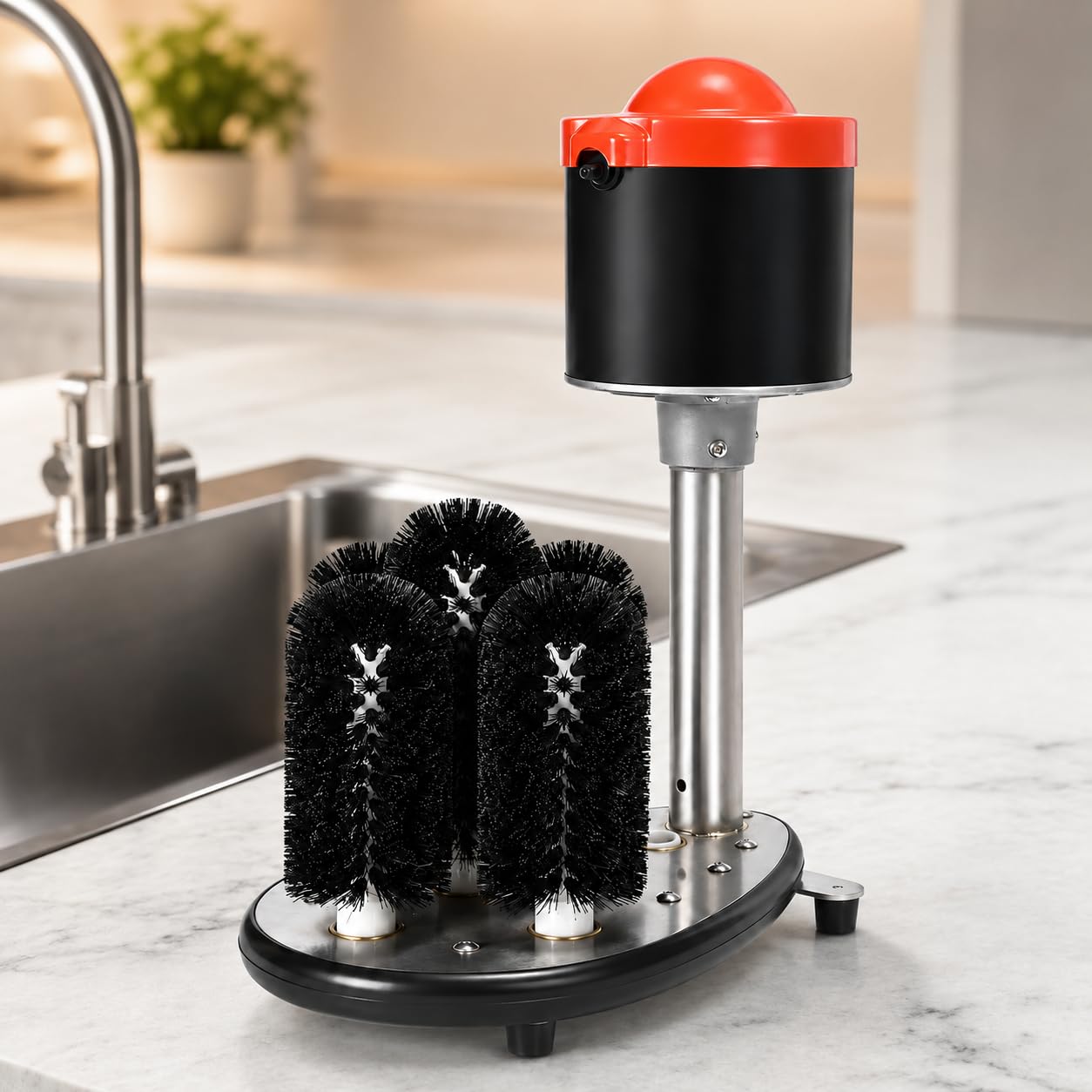 Lavadora eléctrica de vidrio, máquina de 5 cepillos para limpiar copas de vino y tazas de cerveza, 1200 tazas por hora, ideal para bares y cafeterías