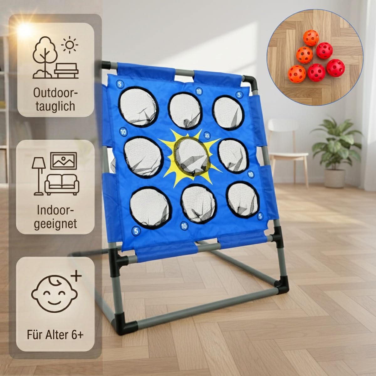Bolimo Juego de Lanzamiento para Niños y Adultos – Juego de Pelota Indoor y Outdoor con Diana – para Jardín, Parque, Camping y Fiesta