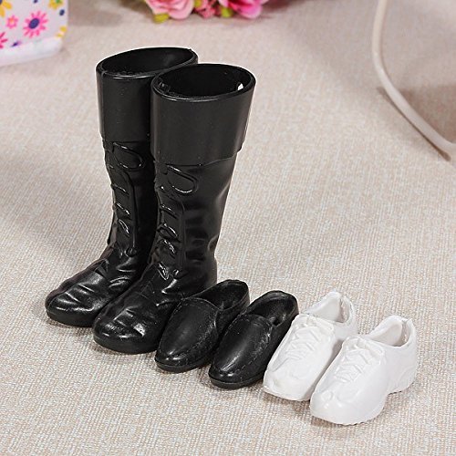 Littlekelly 3 Pairs of Doll Shoes for Barbie Boyfriend Ken Doll, Fit Prince Dolls, 12-inch - Black + White Littlekelly 3 Pairs of Doll Shoes for Barbie Boyfriend Ken Doll, Fit Prince Dolls, 12-inch - Black + White
