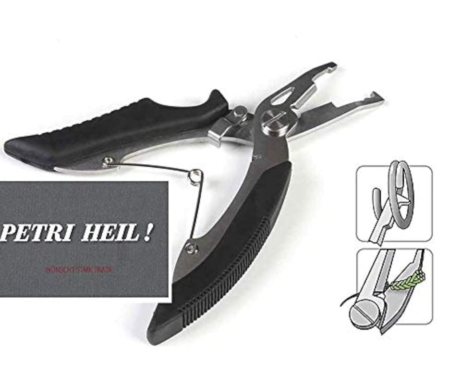 # Nożyce czarne lub czerwone do plecionego sznurka i szczypiec do pierścieni osadczych, Split Ring Pliers ok. 13 cm + gratis Petri Heil! Naklejka (czarna)