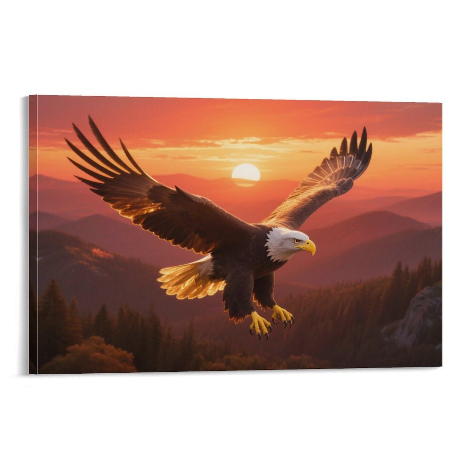 YYVKPMLXC Eagle Canvas Prints Sunset Mountain Scene Wall Art Pictures Decor by Paintings Ready To Hang for Bedroom Office Home Decoration 20x30inch(50x75cm)