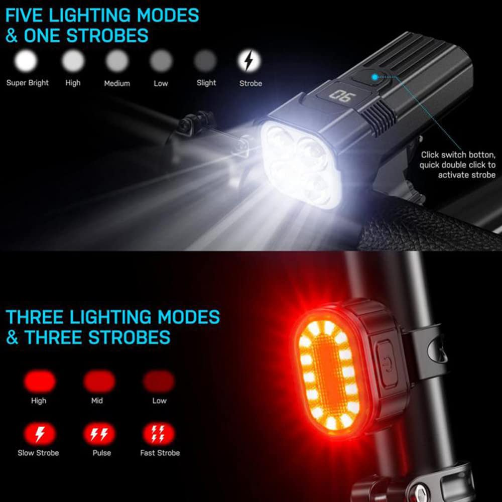 TIORU 5000Mah Luces De Bicicleta USB Recargable Led Bicicleta Luz Trasera Delantera Faro Trasero Conjunto De Luces Traseras Linterna De Ciclismo Accesorios De Bicicleta