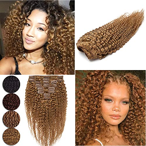 Hairro Clip In Hair Extensions Kinky Curly Afro Kinkys Clip Ins For African American Women 16" 115g #27 Dark Blonde