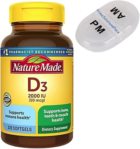 Nature Made Vitamina D3 2000 UI (50 mcg) Cápsulas blandas - Suministro para 320 días - Hueso, dientes, músculo, suplemento de apoyo inmunológico +
