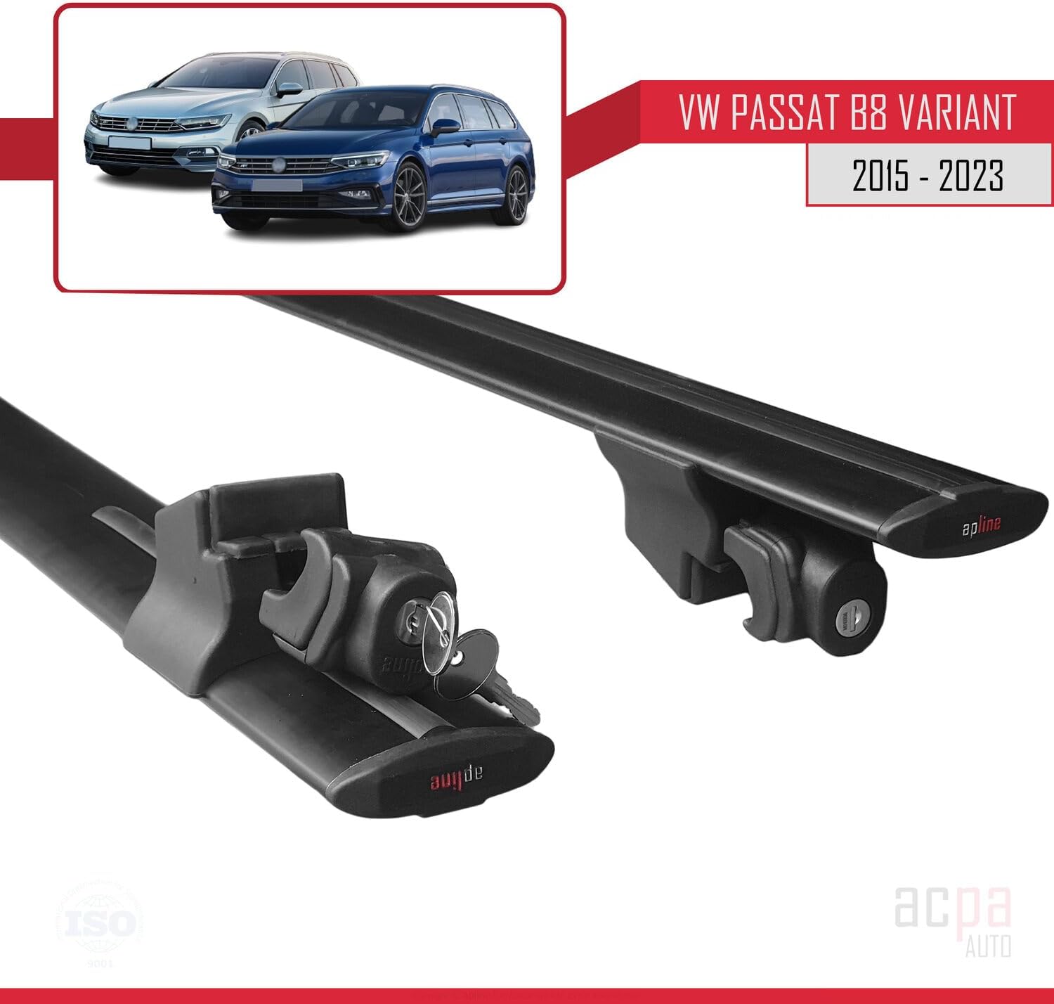 Compatible with VW Passat B8 Variant 2015-2023 Roof Rack Hook Luggage Rack Railing Rack with Key Aluminium Black
