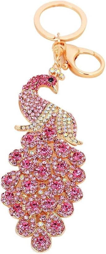 Peacock Keychain,Cute Animal Key Keychain Full Crystal Women Girl Car Pendant Keyring Handmade Jewelry Gift