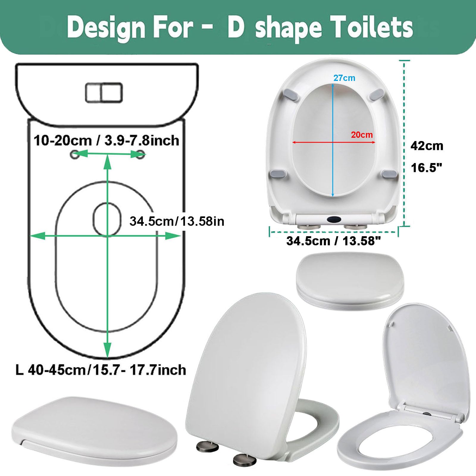Verstellbarer WC-Sitz mit Absenkautomatik, 42 x 34 cm, Schnellverschluss und einfache Installation, PP-Material, modernes Design für Familienbadezimmer, bequem und langlebig