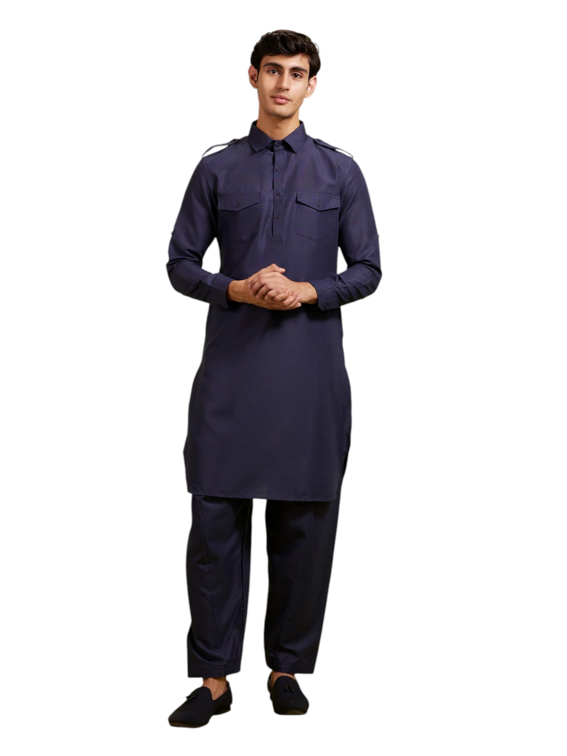 diwas by manyavar Men's Art Silk Solid Pathani Kurta Set (2pcs)-picture-44