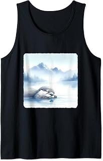 Sleeping Otter Floating On A Calm River, Foggy Hills. Sleep Tank Top