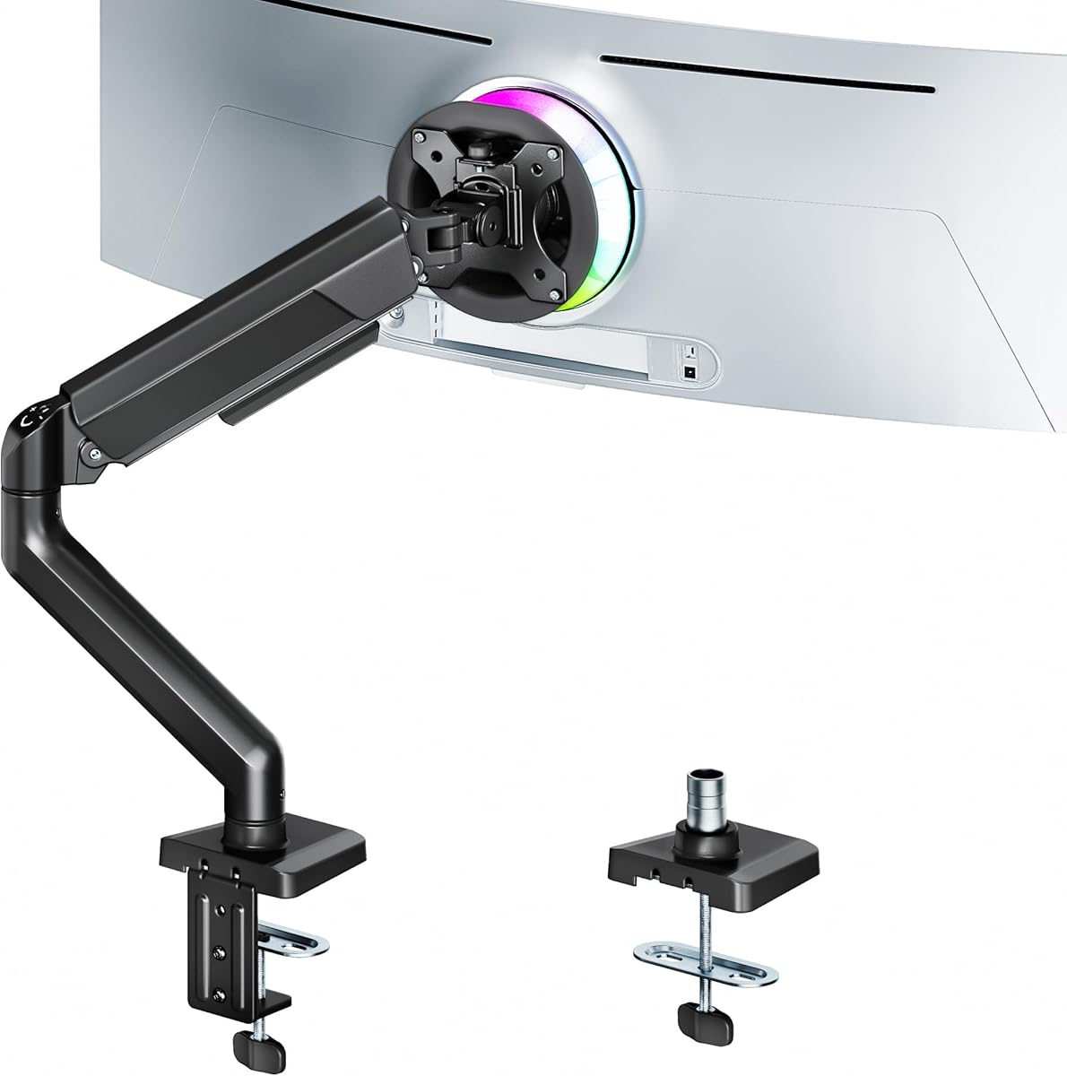 ARES WING Heavy Duty Single Monitor Arm - Fully Adjustable Monitor Mount for 17"-40" Ultrawide Screens up to 26.4 lbs with Clamp/Grommet Desk Mount, 75/100 Vesa Mount, Black