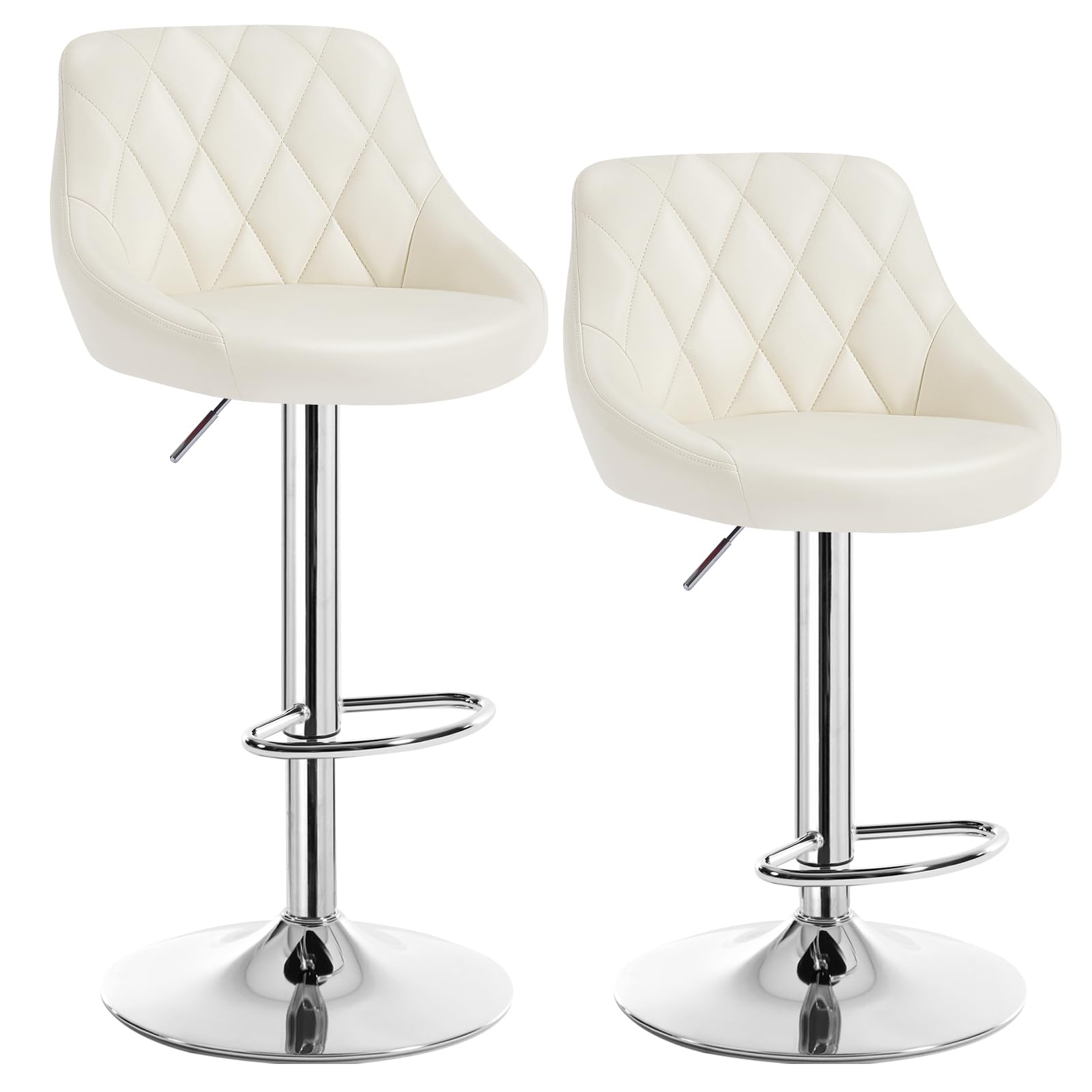 WOLTU 2 x Bar Stool with Backrest Synthetic Leather High Kitchen Stools Adjustable Height Cream BH23cm-2