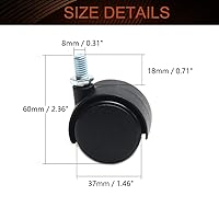 Vista 2 de MroMax Rueda giratoria de nailon de 1.46 pulgadas de diámetro de 360 grados, 0.315 in x 0.512 in, rueda giratoria de vástago roscado de 1.457 in