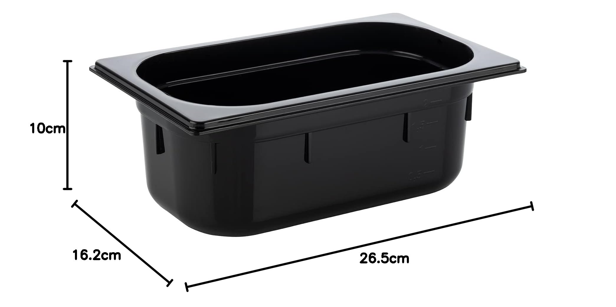 APS 82073 GN 1/4 Contenitore Gastronorm, in policarbonato, dimensioni 265 x 162 mm/altezza 100 mm/volume 2,5 litri, nero