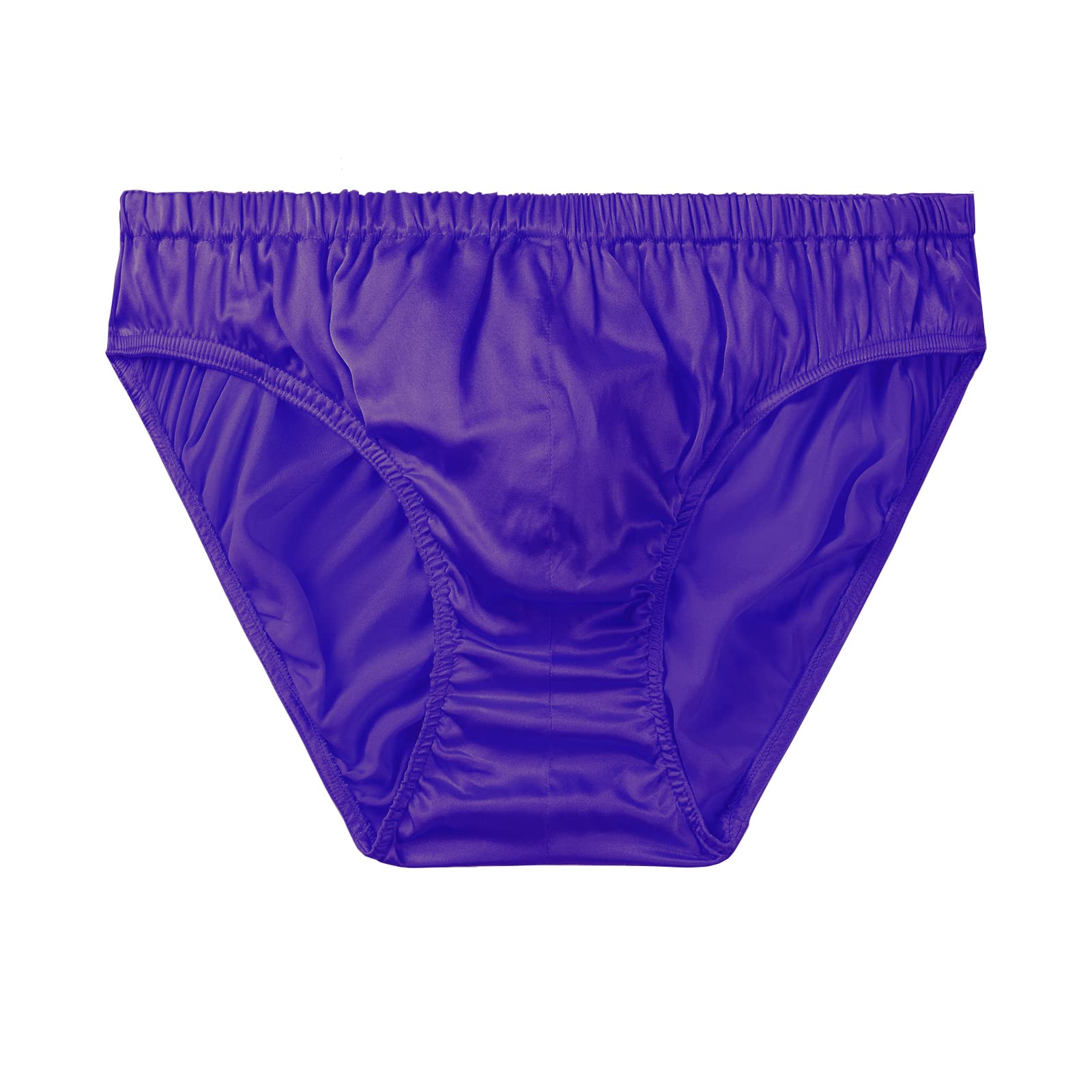 SilRiver Men's Silk Satin Briefs Bikini Underwear Bulge Enhancing Panties (Large, Royal Purple)