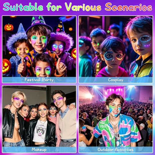 8 Colour UV Neon Face Paint Pens, Glow in the Dark Paint, Under UV Light Body Painting Kit, Temporary Tattoo Pen, Festival Makeup Accessories for Parties, Fancy Dress, Halloween, for Adults Kids - Image 4