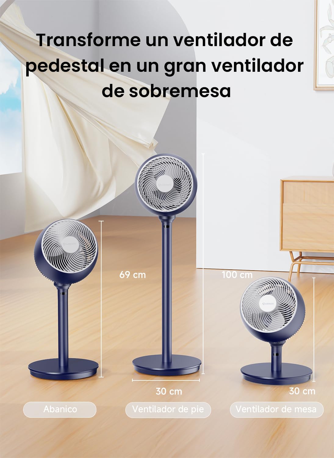 AIRMATE Ventilador de Pie Silencioso 25dB, 100cm Ventilatore Pie Oscillante con Vento Forte Ventiladores Circulación Aire de 1600m³/h 12H Timer Control Remoto,Dormitorio Hogar Oficina Fan Aspa de 30cm