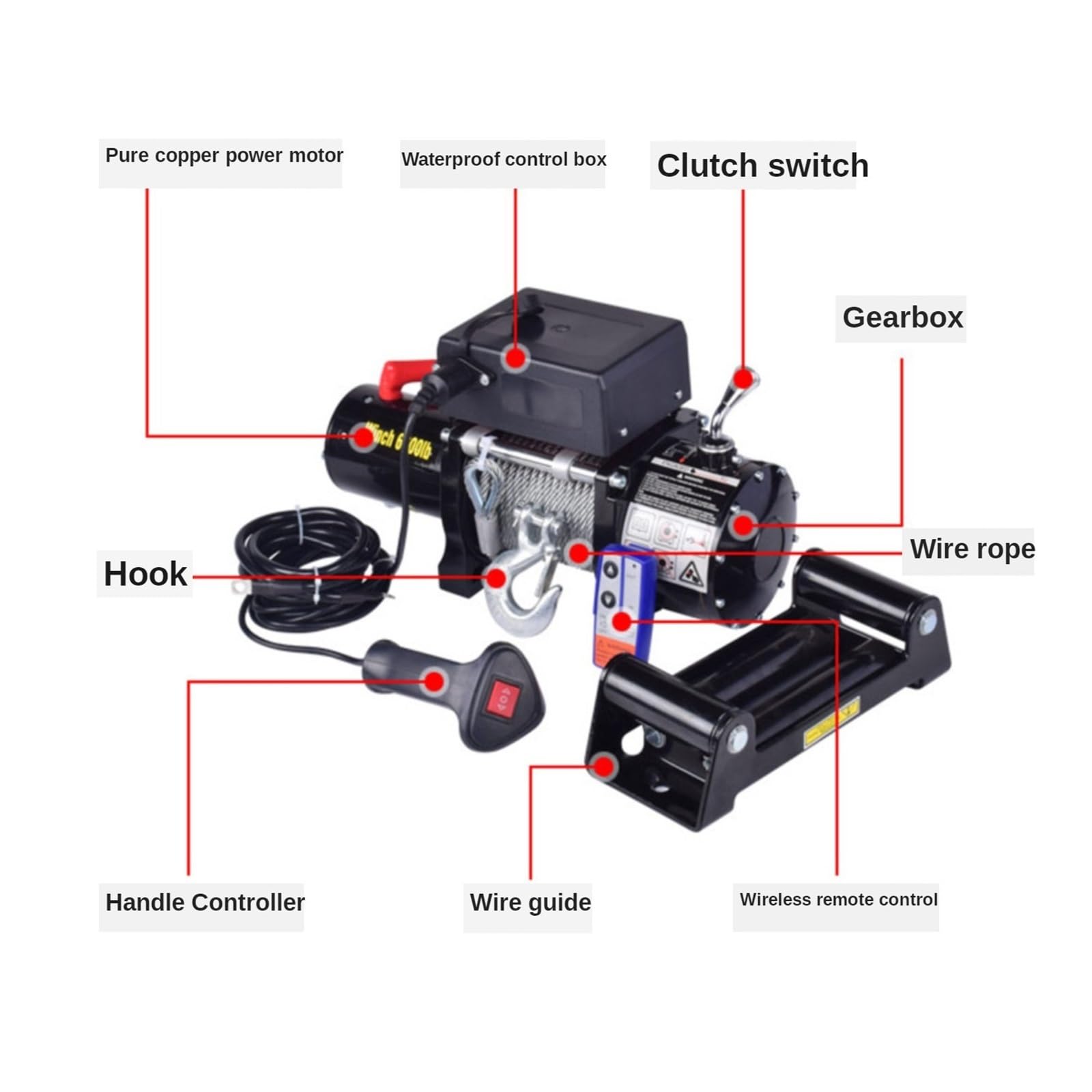 Cabrestante Eléctrico De 12/24v Y 4000lb, Juego Control Remoto, Acero Alta Resistencia For Remolque SUV ATV(12V 4000LB)