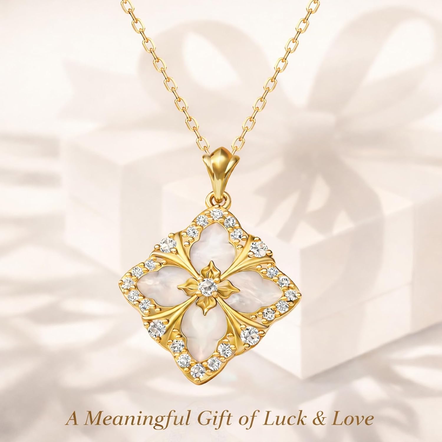 Clover Necklace for Women 925 Sterling Silver 14K Gold Plated Pendant Necklace Inlaid Mother of Pearl Lucky Clover Necklaces for Women Birthday Gifts - Image 5