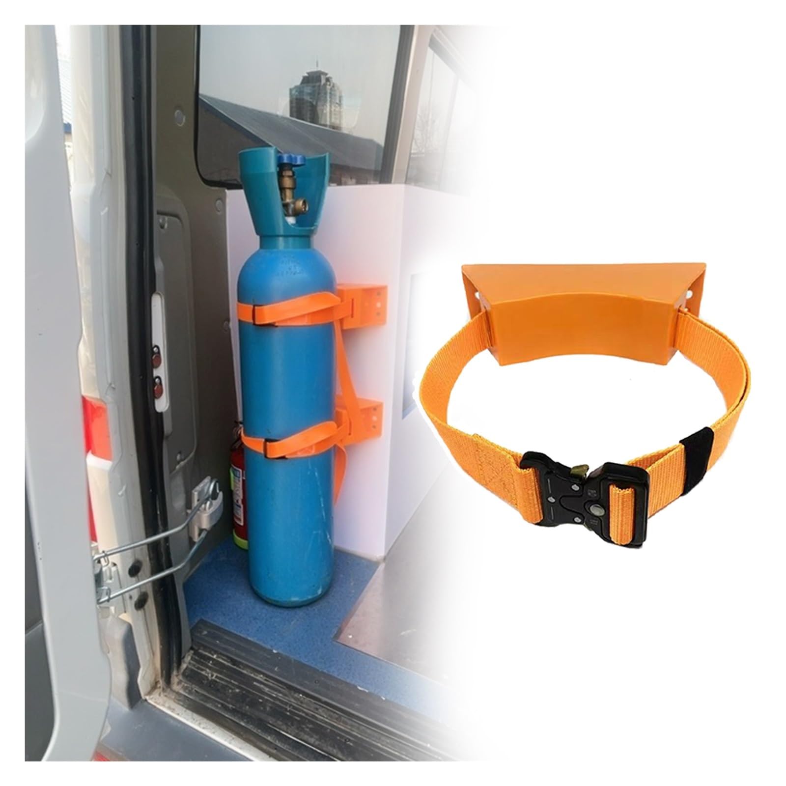 Juego de 5 soportes para tanque, soporte de pared para cilindro de gas y soporte para botella de propano con correa segura ajustable, estante cilíndrico para almacenamiento