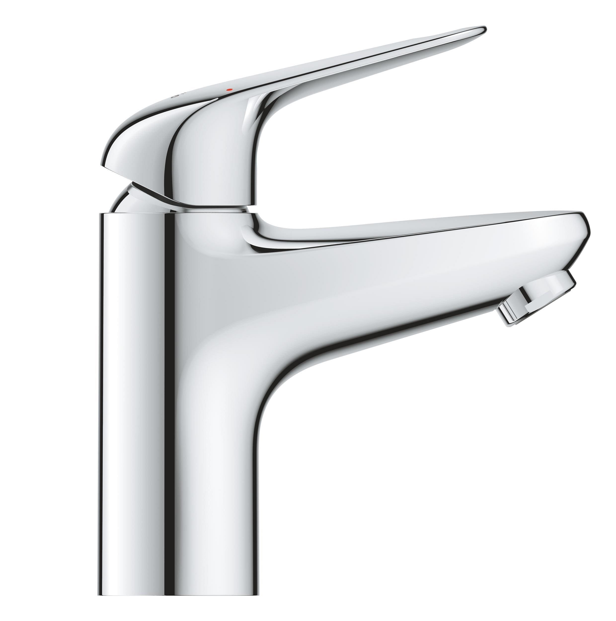 GROHE Swift QuickFix – gładki korpus 1-dźwigniowy kran umywalkowy do niskiego ciśnienia (rozmiar S 162 mm, wkład ceramiczny 28 mm, oszczędność wody, ogony 1/5.1 cm, łatwy montaż z GROHE QuickTool),