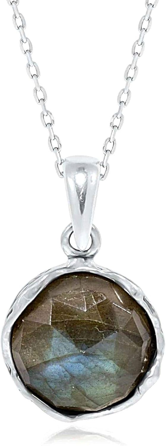 ADITA GOLD 925 Sterling Silver Labradorite Necklace Women - Labradorite Pendant Necklace Silver- Marche Birthstone Necklace - Silver Jewelry for Women- Minimalist Jewelry- Birthstone Necklaces