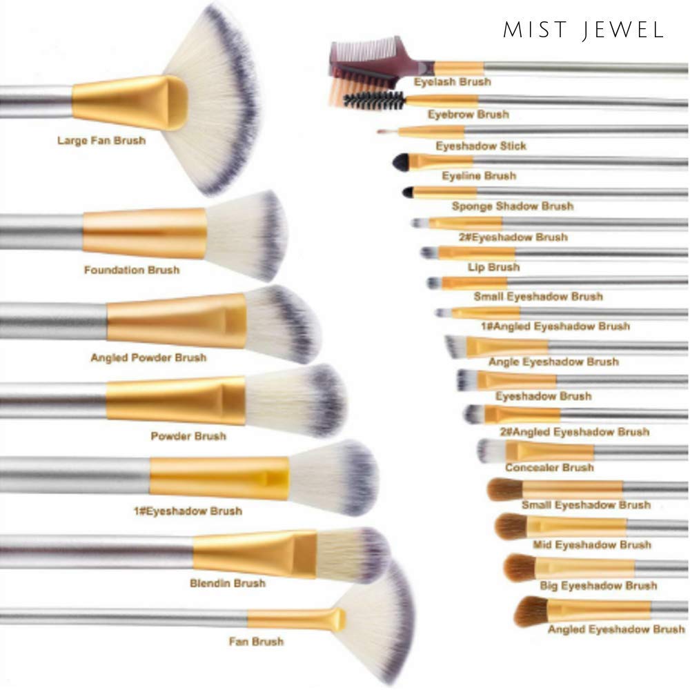 Amazon.com: Juego de 24 brochas de maquillaje de color blanco | Kit de  maquillaje profesional con bolsa para la cara y los ojos, delineador de  ojos de pelo sintético de alta calidad :