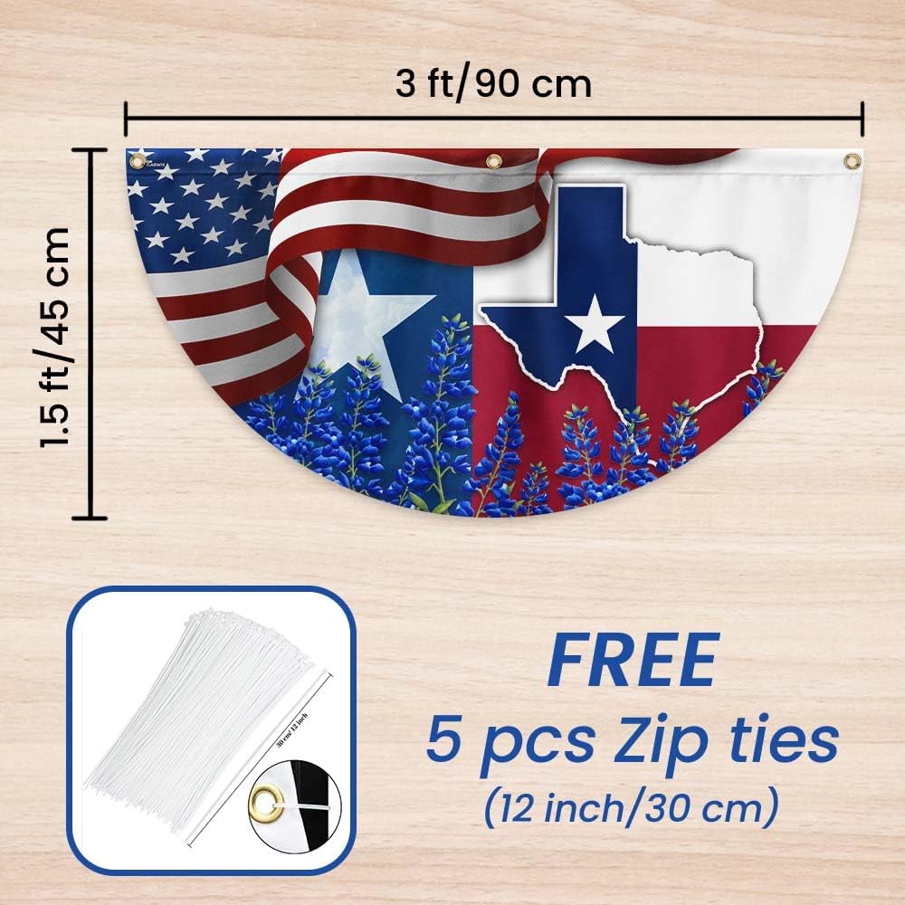 American Flag Texas Bluebonnet Non-Pleated Fan Flag MLN2938FL, 3x6 ft, 1 Pack Suitable for Outdoor and Indoor
