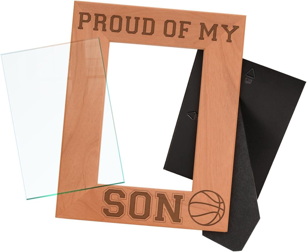 ThisWear Basketball Dad Mom Gift Proud of My Son Sports Natural Wood Engraved 4x6 Portrait Picture Frame Wood