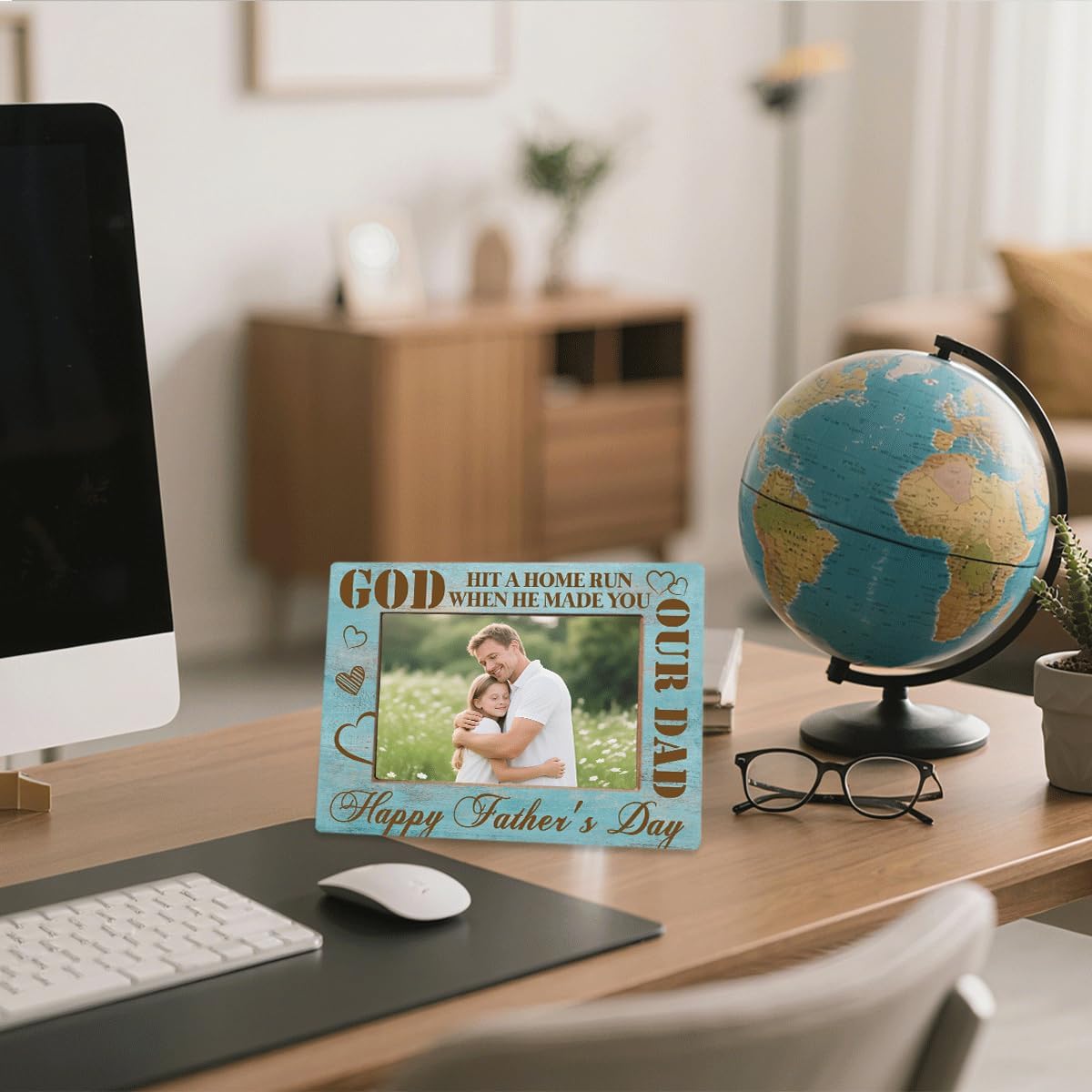 Dad Wooden Photo Frame God Hit A Home Run When He Made You Our Dad Unique Father Birthday Gift Beautiful Table Decoration Photo Frame For Home Office Thanksgiving & Christmas Gift 8 x 6 Inches - Image 4