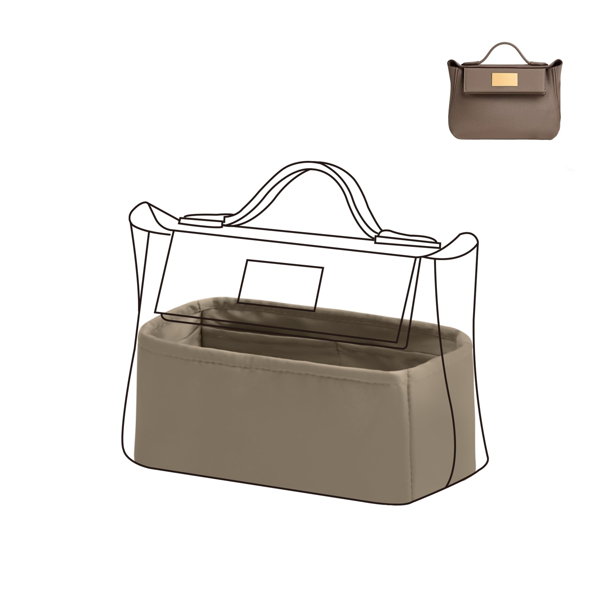 DGAZ Silk Handbag Organizer Insert Fits 2424 mini/29/35, Silky Smooth Bag Organizer, Luxury Handbag & Tote Shaper (Gris tourterelle, 2424-mini)