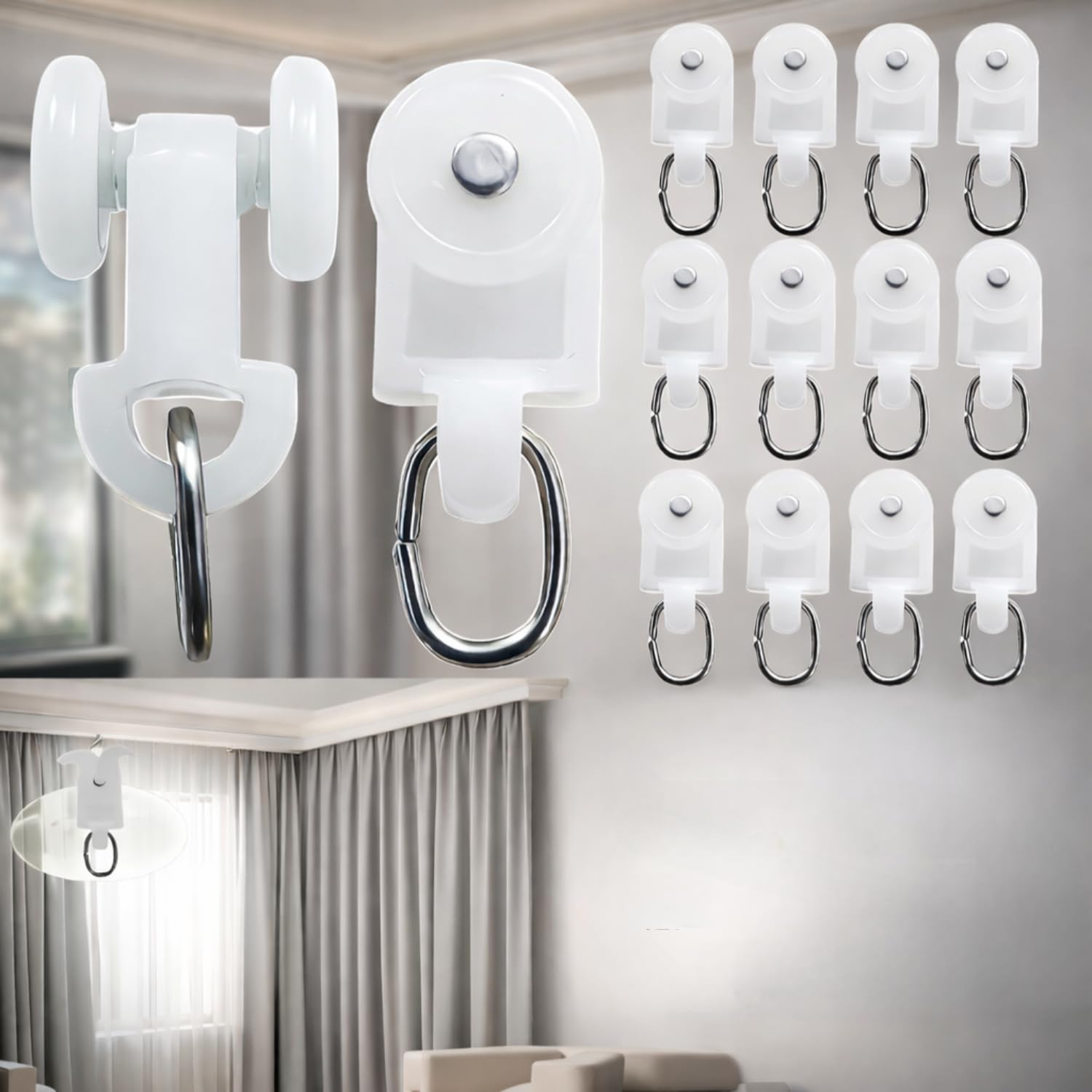 Urban Elite Curtain Track Rollers & Runners for M Track Channel | Smooth Sliding Curtain Hooks | Heavy Duty White Sliders (30)-image-29
