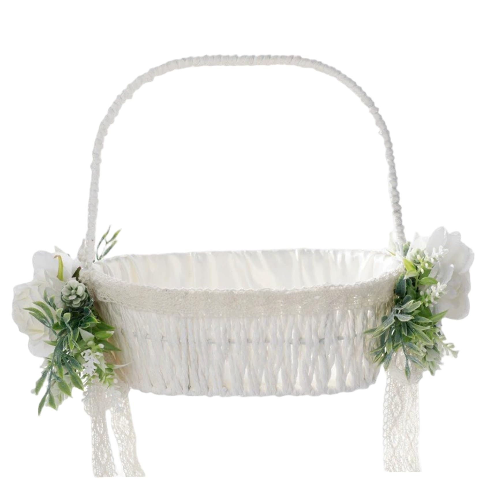 Panier de fille de fleur blanc vintage pour cérémonie et décoration de mariage rustique