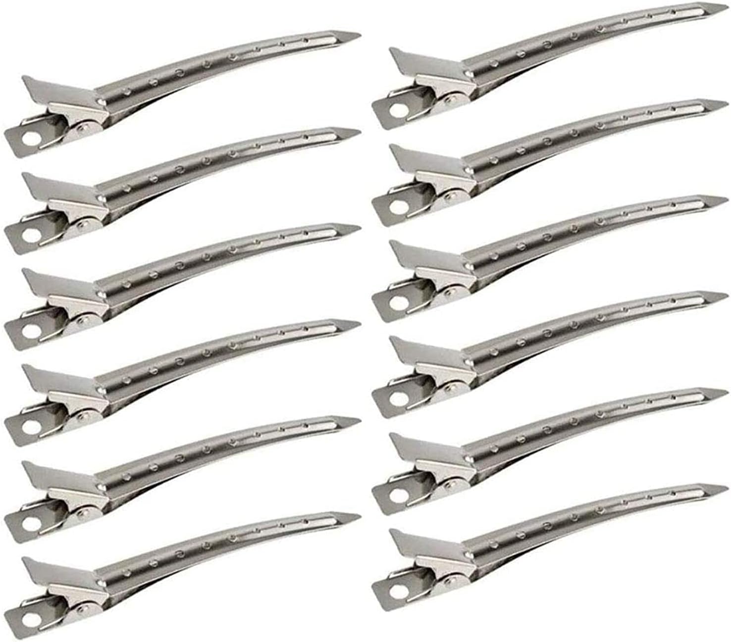 12 Packs Duck Bill Clips 9cm Rustproof Metal Alligator Curl Clips with Holes for Hair Styling Hair Coloring Silver